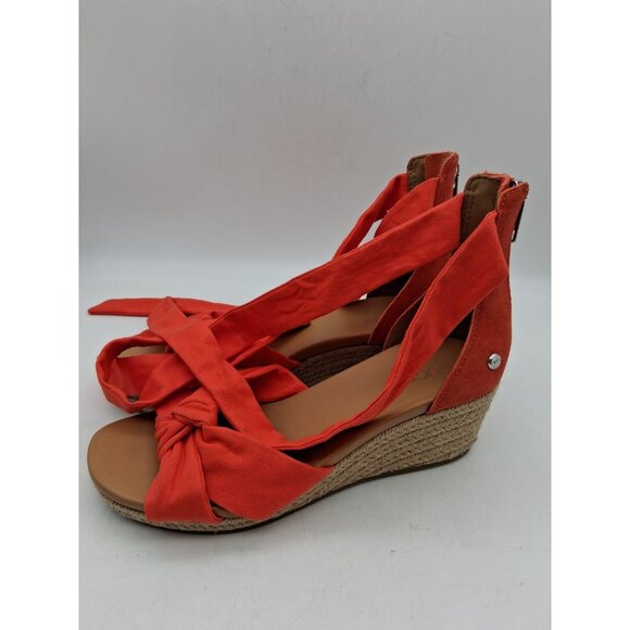 UGG Yarrow Sz 7 Orange Wedge Heel Open Sandal Casual Straps Open Toe Zipper EUC - Picture 6 of 16
